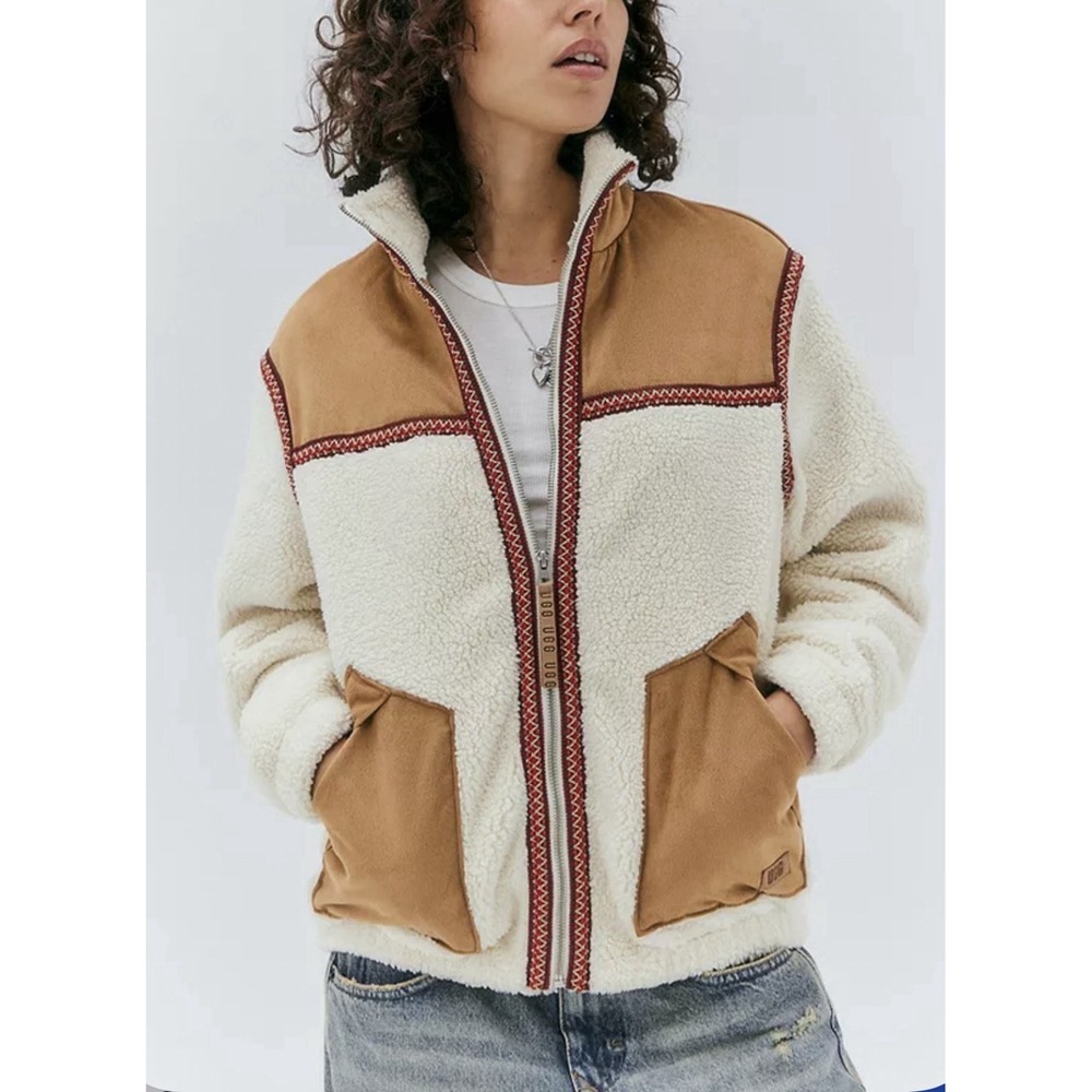 UGG Tasman Sherpa Fleece Jacket L Gyp Chestnut Boho Western Gorpcore Cozy Warm